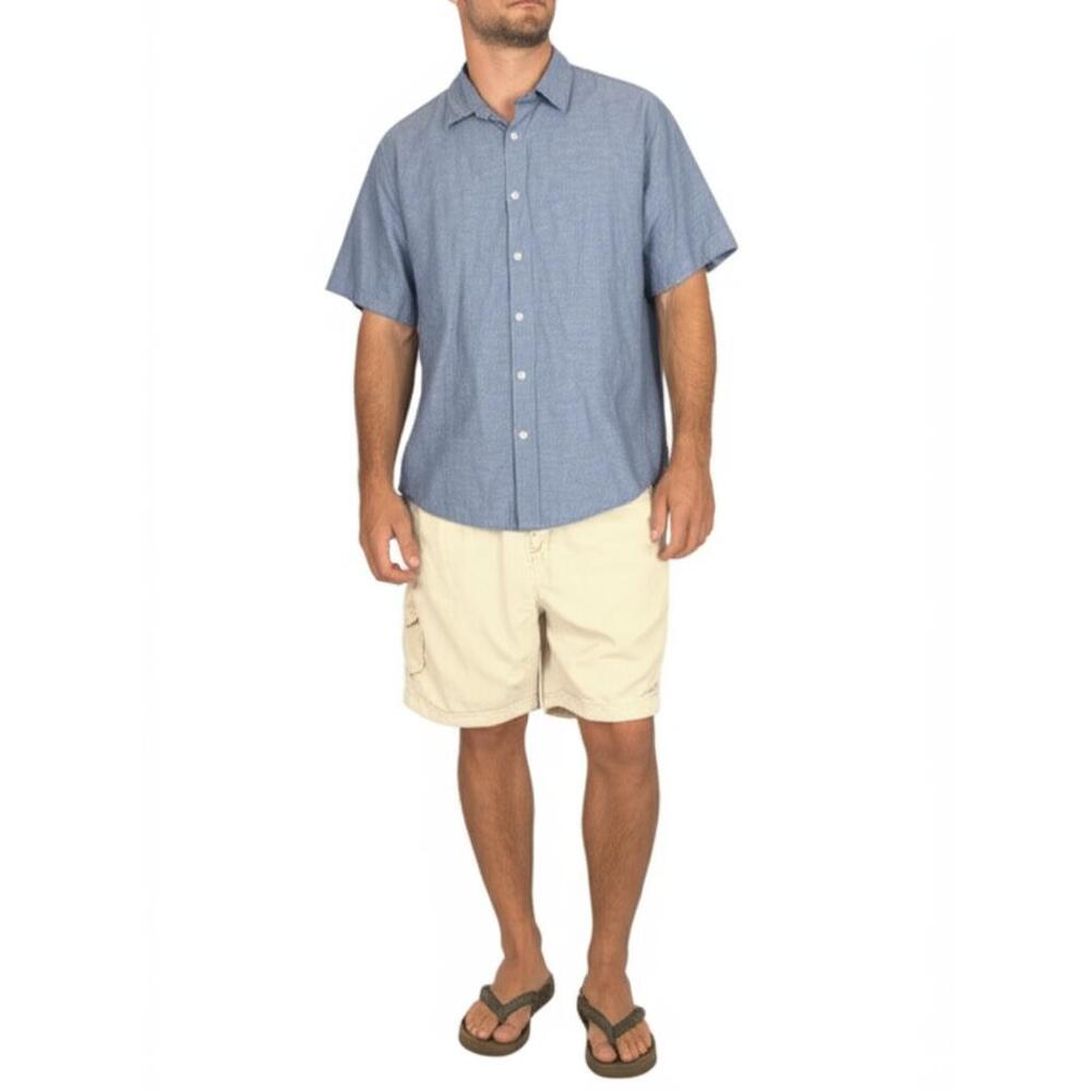 COASTAORO Camp Shirt‎ Mens Size Large Blue Coastal Linen Blend Beach Vacation
